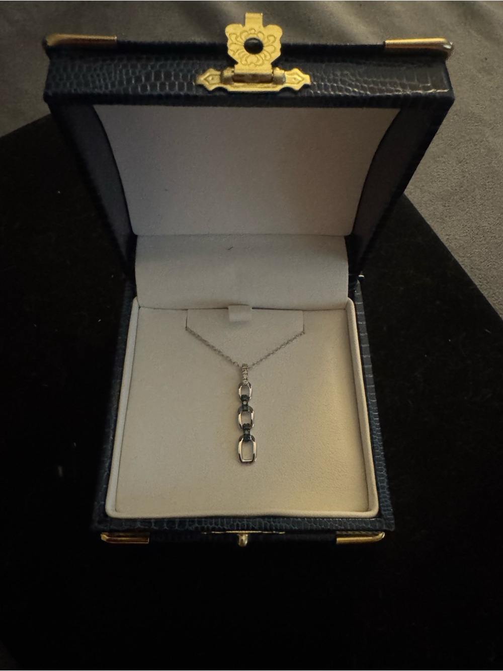 Sterling Silver Blue Diamond Link Drop Necklace